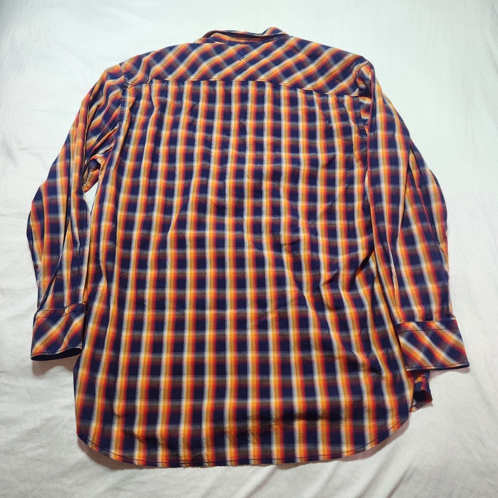 Rocawear Mens 2XL Plaid Button Up Shirt Blue Orange Yellow Long Sleeve Cotton - Picture 9 of 12